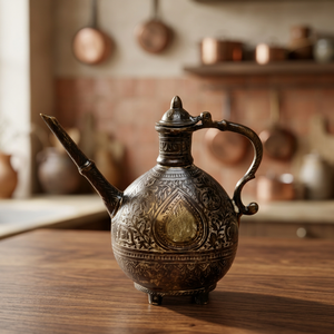 <b>Vintage</b> Metal Water Pot With Lid And Handle Decorative Embossed Design - Product Image 3