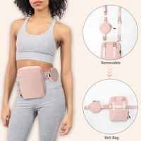 Sac banane multifonctionnel 7x5 pouces en polyester avec sangle réglable et pochette ronde amovible pour femme, idéal pour la marche, les voyages et le sport, personnalisable