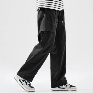 Pantalon cargo droit ample et court pour homme, en laine légère, style urbain, nouvelle tendance printemps-automne - Product Image 3