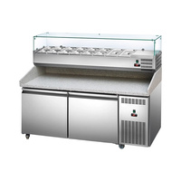 Table de préparation à pizza professionnelle en acier inoxydable à double température, comptoir réfrigéré en marbre pour pizzas, vitrine réfrigérée à refroidissement par air