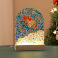Lampe en acrylique DIY faite à la main, base en bois personnalisée, design de fleur 3D en forme de tulipe, source de lumière LED pour la décoration d'ambiance de table