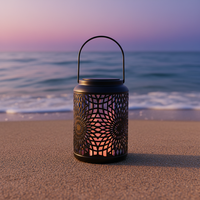 Lanterne solaire en fer avec batterie rechargeable par panneau solaire, 15 micro LED chaudes, décoration de jardin extérieure, lumière de nuit solaire, IP44, résistante à l'eau
