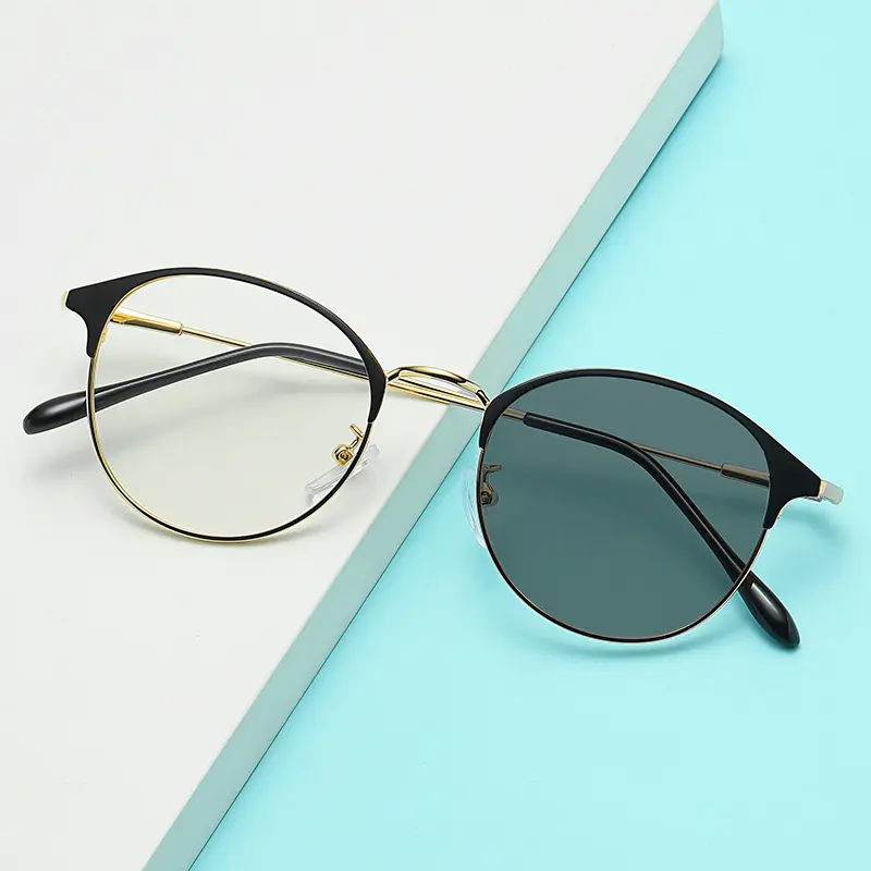 2023 dropshipping new photochromic vintage round metal frame glasses anti blue light sunglasses for men women wholesale