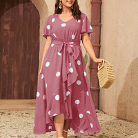 Robe d'été bohème à pois sexy à col en V, taille plus, avec volants asymétriques et ceinture, prête à être expédiée