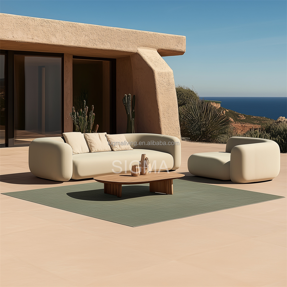 Custom Luxury Factory Patio Furniture Aluminum Garden Set Wood Outdoor All Weather Fabric Teak Wooden Sofa