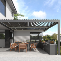 Pergola motorisée moderne en aluminium, résistante aux intempéries, avec toit à lames motorisées pour jardin et villa