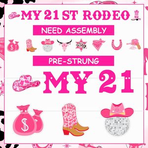 Décorations suspendues <span class=keywords><strong>pour</strong></span> son 21e <span class=keywords><strong>anniversaire</strong></span> sur le thème du Rodeo, rose vif, <span class=keywords><strong>pour</strong></span> elle, bannière de cowgirl western 21e Rodeo, bannière de course hippique Western - Product Image 4