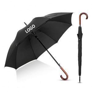 Custom 23 Inch J Shape Wooden Handle Shaft Business <b>Gift</b> Luxury logo Print Straight Umbrella for Hotel - Product Image 2