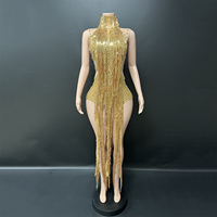 Robe de soirée chic Novance Y5633 de luxe pour femme, sans manches, mini, ornée de perles, scintillante, avec pompons