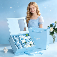 Boîte rigide à fenêtre avec logo personnalisé, matériaux recyclés, compartiments séparés en mousse, sac cadeau assorti pour fleurs, jouets, Saint-Valentin