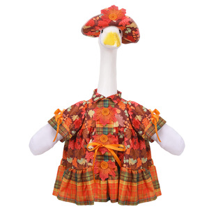 Robe à motif feuilles d'érable d'automne avec chapeau assorti pour tenue de canard de porche de 23 pouces, décoration de jardin et de pelouse, vêtements pour canard de porche - Product Image 3