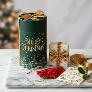 Caja Redonda de Cartón Rígido con Asa de Listón de Lujo para Regalos de Navidad, Embalaje Personalizado al por Mayor - Product Image 1