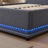 Lit plateforme moderne avec éclairage d'ambiance LED intelligent, système de levage à gaz et rangement intégré, cadre flottant