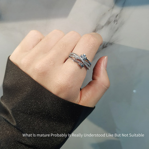 Multi Layer Cross Criss <b>Adjustable</b> <b>Ring</b> Pave Set Zircon Copper White Gold Plated Tarnish Free Waterproof Jewelry For Women - Product Image 3