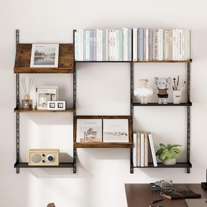 Cross-border <b>wall</b>-mounted <b>floating</b> <b>shelf</b>, 8-tier <b>wall</b>-mounted bookshelf, storage rack, industrial style adjustable metal - Product Image 2