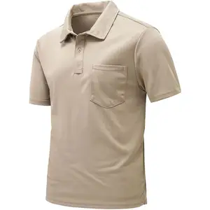 Camisas polo masculinas de manga curta 100% poliéster com logotipo personalizado, camisas esportivas de golfe ao ar livre de secagem rápida com bolso