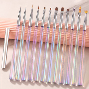 Ensemble de pinceaux à ongles multifonctionnels avec logo personnalisé, manche transparent, pour dégradé ombré, mélange, liner gel français et manucure - Product Image 1