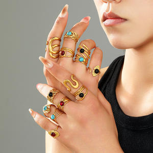 Simple estilo INS piedra natural piedra preciosa hueco ajustable anillo abierto 18K oro galvanizado Acero inoxidable al por mayor - Product Image 3