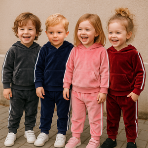 Conjunto Deportivo de 2 Piezas para Adolescentes, Personalizable, Liso, de Terciopelo, para Niñas, Ropa Deportiva de Invierno - Product Image 1