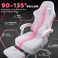 Chaise de jeu ergonomique inclinable en cuir PU rose avec repose-pieds pour filles et adolescentes