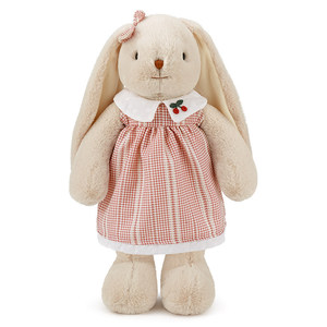 Cute Long Ear Bunny Plush Doll Wearing Plaid <b>Dress</b> With <b>Cherry</b> Decor Soft Stuffed Rabbit Toy For Girls Birthday Gift Room Decor - Product Image 2