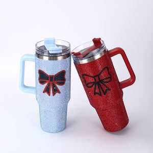 Wholesale <b>Large</b> Capacity 40Oz Butterfly Diamond-Inlaid Ice Bucket Travel Car Vacuum Thermos Tumbler <b>Cup</b> Mug With Handle Straw - Product Image 4