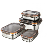 Lot de 4 boîtes repas en acier inoxydable avec joint hermétique en silicone, anti-fuite, pour la préparation des repas, pour réfrigérateur et cuisine
