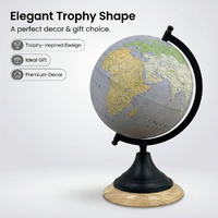 Globe terrestre gris-violet en métal noir mat avec méridiens lumineux, hauteur 34,5 cm, pour bureau, éducation et décoration
