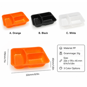 3 Compartment Disposable PP Lunch Box Microwave Safe <b>Takeaway</b> Food <b>Container</b> Blister Tray Custom Logo for Brand - Product Image 2