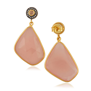 Slice Rose Chalcedony and Zircon Set Earrings Gold Plated Brass Statement Fashion Dangle Earrings Jewelry Manufacturer - Product Image 3