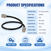 Câble coaxial BNC mâle vers BNC mâle LMR200 50 Ohm, câble de raccordement RF noir 100 cm pour antenne GPS de suivi de véhicule sans fil