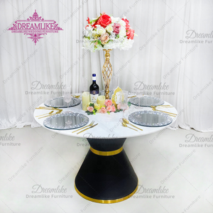 Ensemble de table à manger ronde blanche de luxe pour hôtels, <span class=keywords><strong>plateau</strong></span> en MDF, base en fer noir, style mariage, usage commercial - Product Image 1