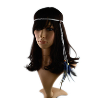 Nouveauté bandeau bohème fait main tresses de cheveux en plumes pour filles bandeau en daim avec perles en bois accessoire pour cheveux