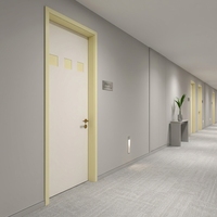 Armoire de chambre minimaliste à cadre jaune pâle, avec portes en verre carré et bois massif, pour boutique, gîte ou chambre d'hôtes, ensemble de portes intérieures