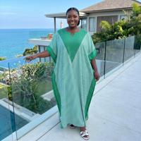 Robe Abaya ample pour femmes, style Boubou africain, grande taille, col en V, blocs de couleur, manches chauve-souris, maxi kaftan
