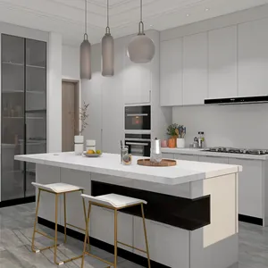 New Design Factory Price 3D View Free Samples White Kitchen Cabinet Solid Wood