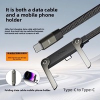 Kabel Data Pengisian Cepat 3-in-1 240W USB-A/Type-C 2.1A 6A dengan Penyangga Ponsel untuk iPhone 15/17 Tablet & Gaming
