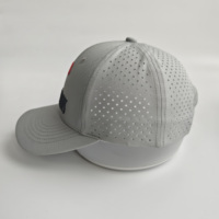 Casquette de baseball personnalisée avec logo de drapeau découpé au laser, respirante, perforée, structurée, pour les sports de plein air, gris clair, broderie 3D