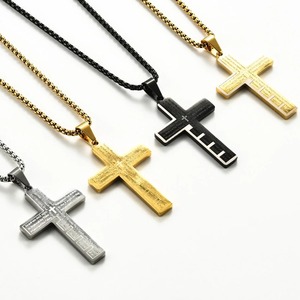 Collier avec pendentif croix de Jésus en acier inoxydable pour hommes et femmes, multicolore, breloques de prière chrétienne, biblique, catholique, amulette, bijoux, cadeau - Product Image 1