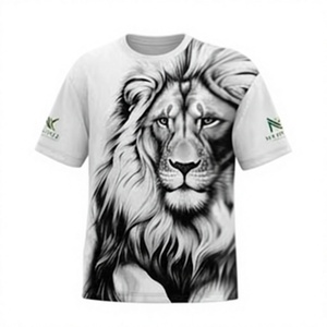 T-shirt pour homme avec impression photo de lion, manches courtes, col rond, coupe classique, style décontracté, tissu tricoté 100% polyester, respirant, séchage rapide - Product Image 5