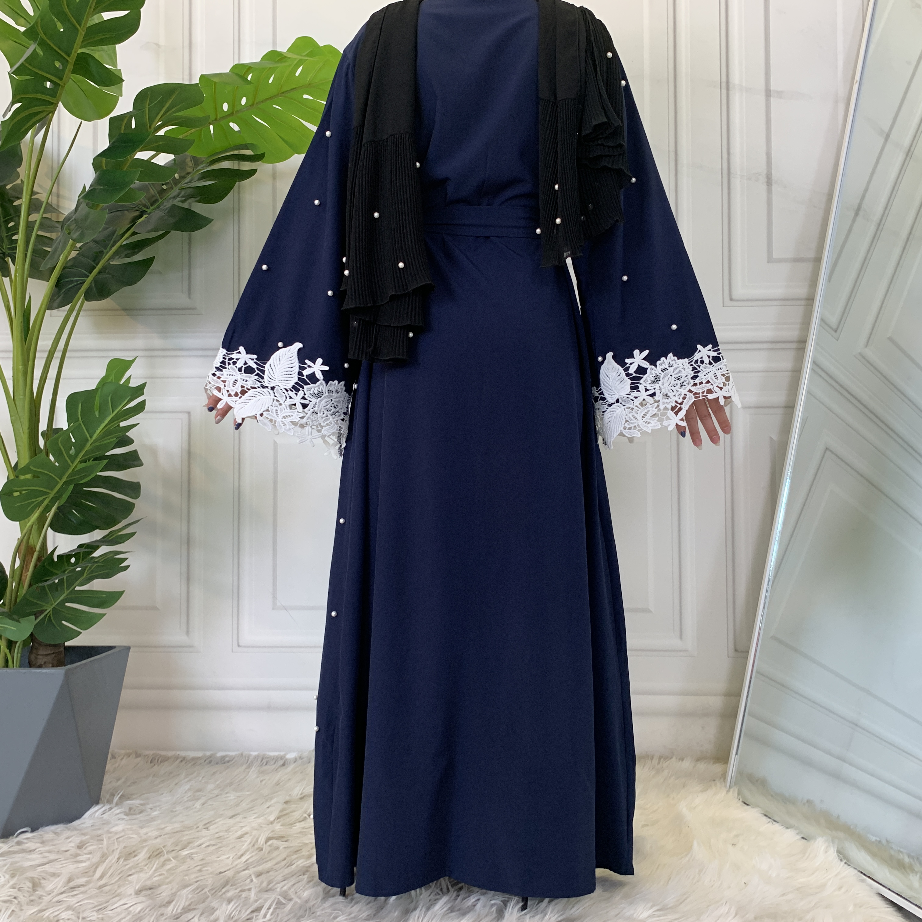 1637# Eid Navy Blue Open Muslim Abayas - CHAOMENG MUSLIM SHOP