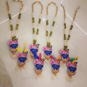 Collares hechos a mano con cuentas de Krishna Divino Plumas de pavo real vibrantes Perlas elegantes Caras azules artísticas Estilo religioso - Product Image 1