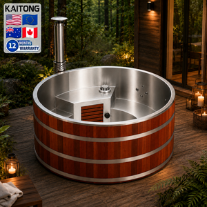 <span class=keywords><strong>Jacuzzi</strong></span> de Madera Redondo Kaitong, Bañera de Hidromasaje de Cedro y Madera de Hemlock para 4, 6 u 8 Personas, Calentado con Leña para Exteriores - Product Image 1