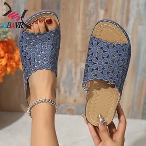 Sandalias de Plataforma con Cuña para Mujer, Tallas Grandes, Diseño Floral Calado, Cómodas, Antideslizantes, para Verano - Product Image 1