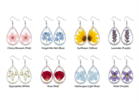 Boucles d'oreilles pendantes en résine avec fleurs séchées véritables, faites à la main, style bohème, bijoux naturels, cadeau pour femme, vente en gros