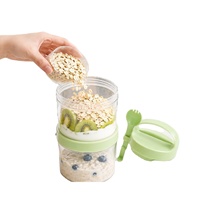 Lot de 2 tasses à overnight oats avec couvercles et cuillères, contenants portables pour yaourt et flocons d'avoine, bleu et rose
