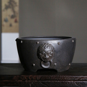 Pot de fleurs en forme de tambour Zisha, petit format, pour bonsaï de bureau, région de Taoxiang - Product Image 1
