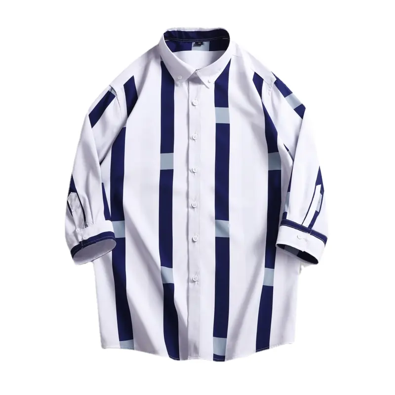 Fashion design sense seven-point sleeve shirt men's breathable fashion summer casual mid-sleeve striped top