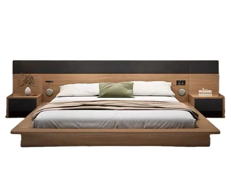 Cama de madera de estilo europeo para hotel, cabecera alta, tamaño king