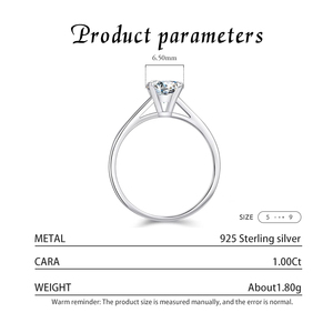 <b>925</b> Sterling <b>Silver</b> Romantic Wedding Engagement Band Jewelry 1CT D Color Round High Quality Moissanite <b>Ring</b> for Women - Product Image 4